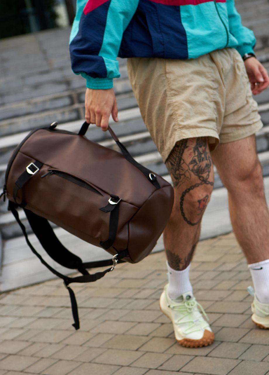 Сумка-рюкзак бочка коричнева з кишенею для взуття 32L на 2 відділення No Brand сумка neptune (264078135)