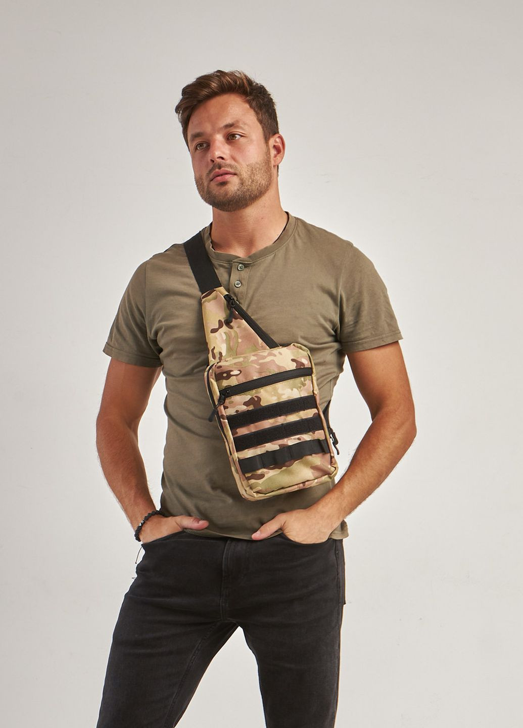Нагрудна тактична сумка барсетка слінг Tactica3, із системою молі, колір мультикам No Brand Tactica 3 (264078137)