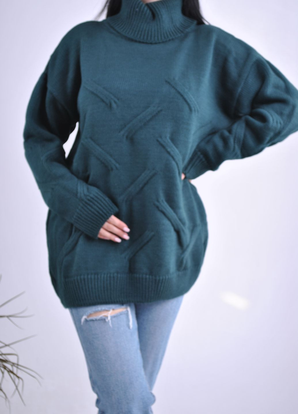 Темно-зелений зимовий подовжений светр Berta Lucci