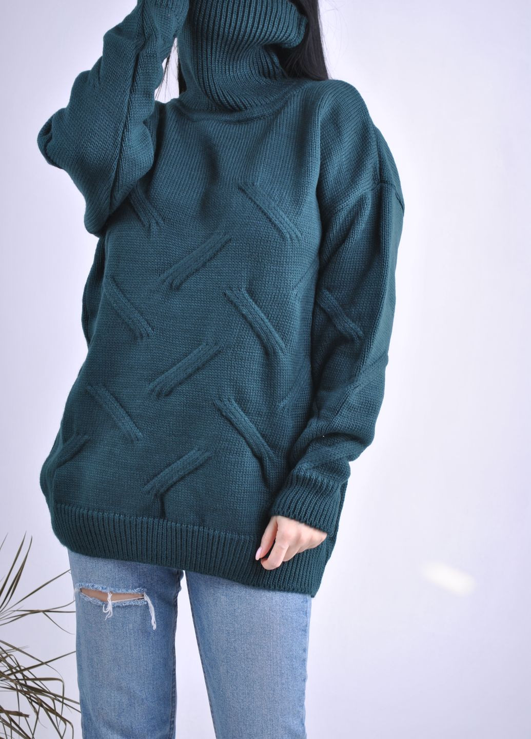 Темно-зеленый зимний свитер удлиненный Berta Lucci