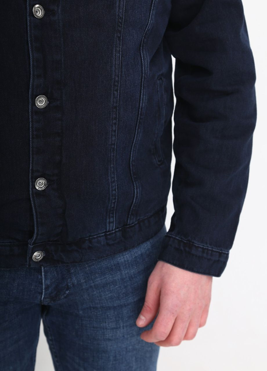 Темно-синяя демисезонная куртка мужская джинсовая темно-синяя на меху JEANSclub Прямая