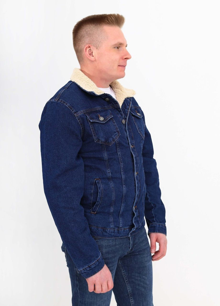 Синяя демисезонная куртка мужская джинсовая синяя искусственный мех внутри JEANSclub Прямая