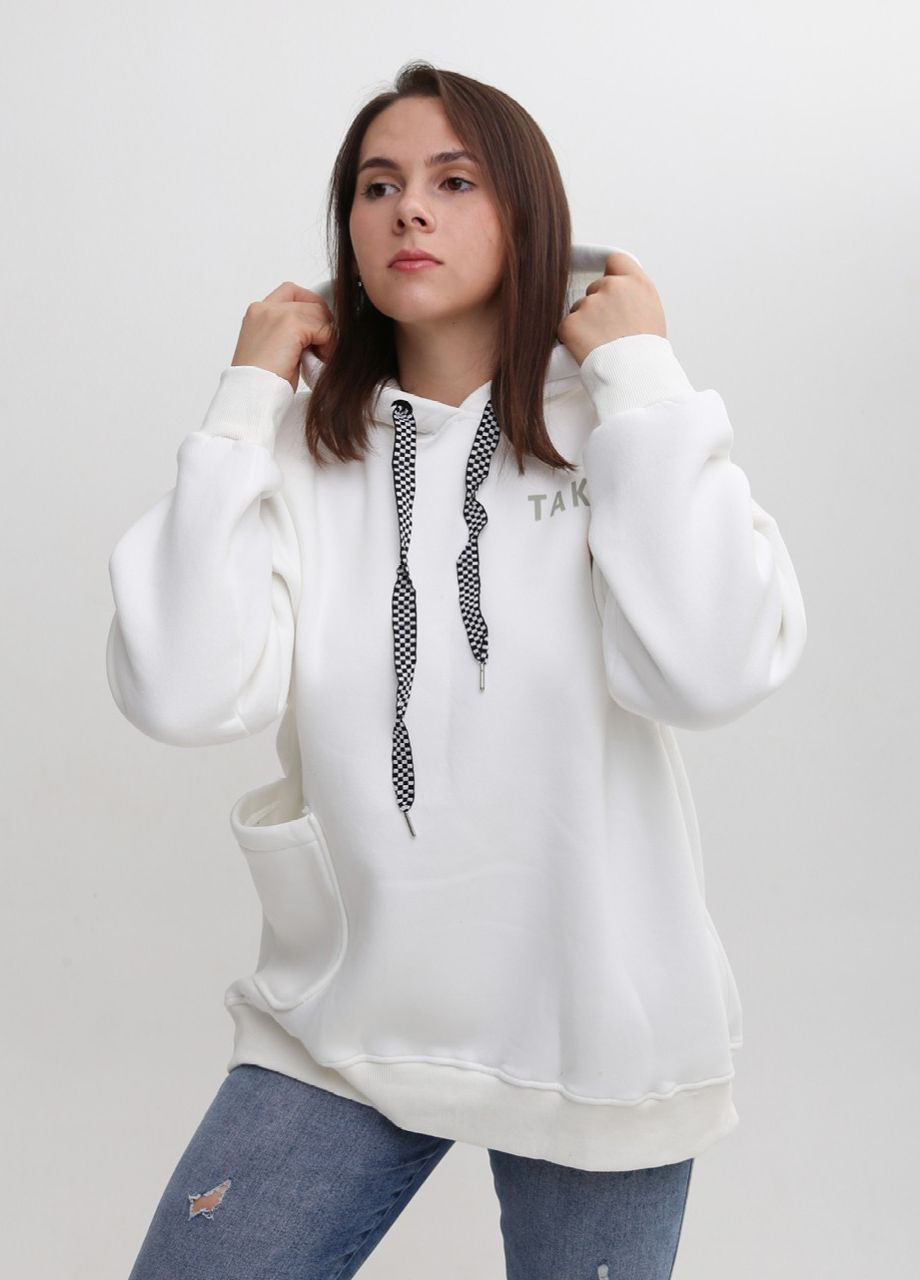 Худі жіноче біле на флісі широке з капюшоном JEANSclub вільна (264077652)