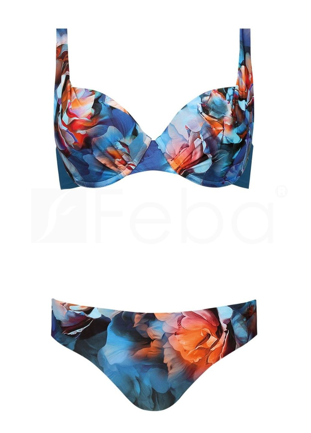 Синий летний раздельный купальник с цветочным принтом Feba Flower F03/765