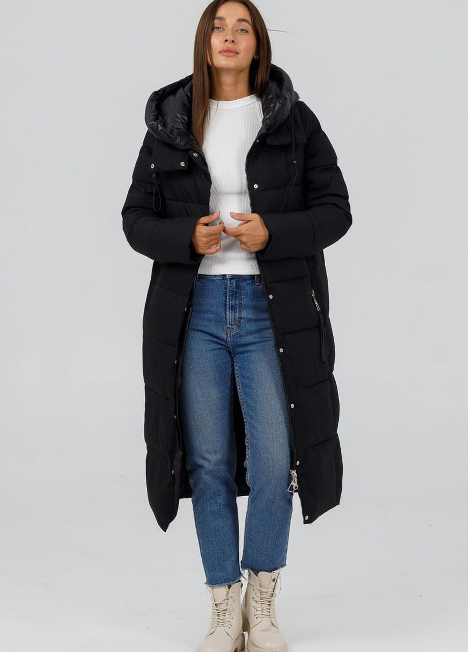 Черная зимняя пуховик спорт шик черный Fodarlloy