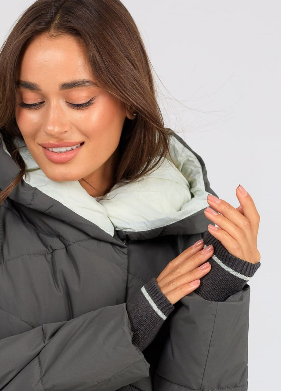 Оливкова (хакі) зимня пуховик пальто жіночий хвойний Towmy