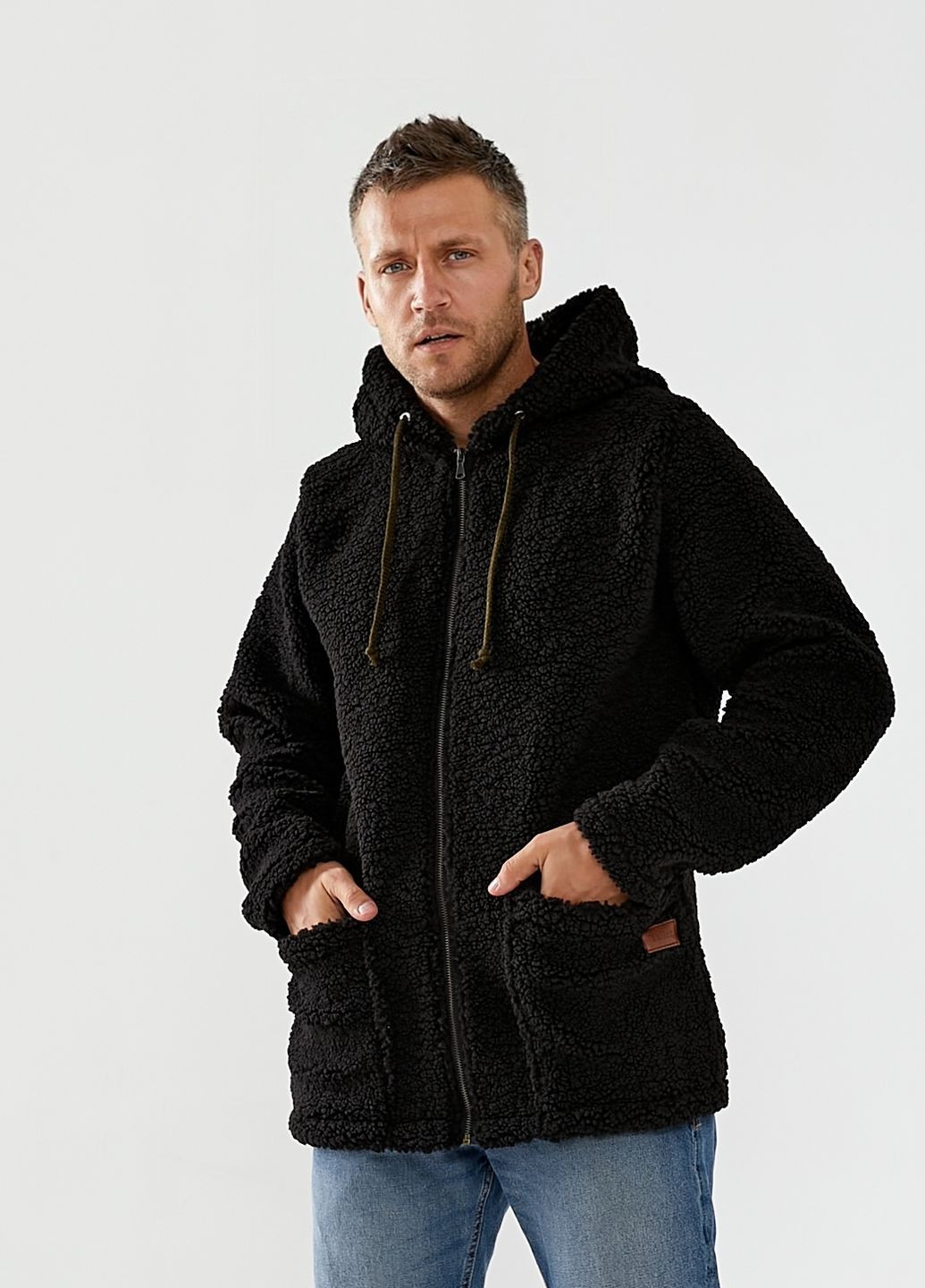 Черная демисезонная утепленная куртка из эко-меха (ткань big teddy) Tailer