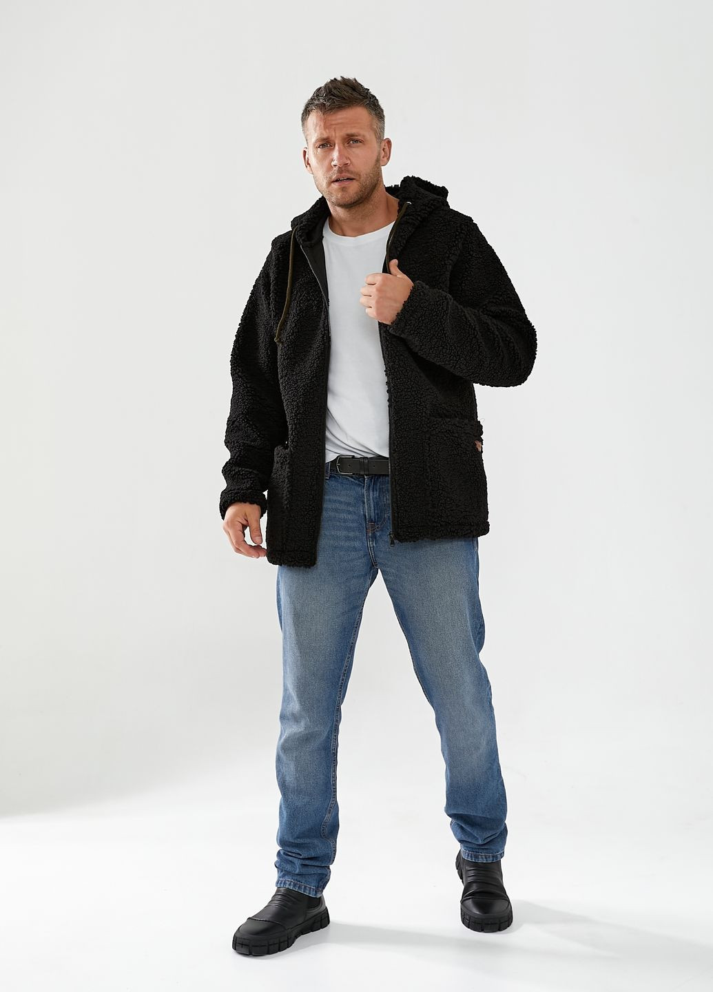 Черная демисезонная утепленная куртка из эко-меха (ткань big teddy) Tailer