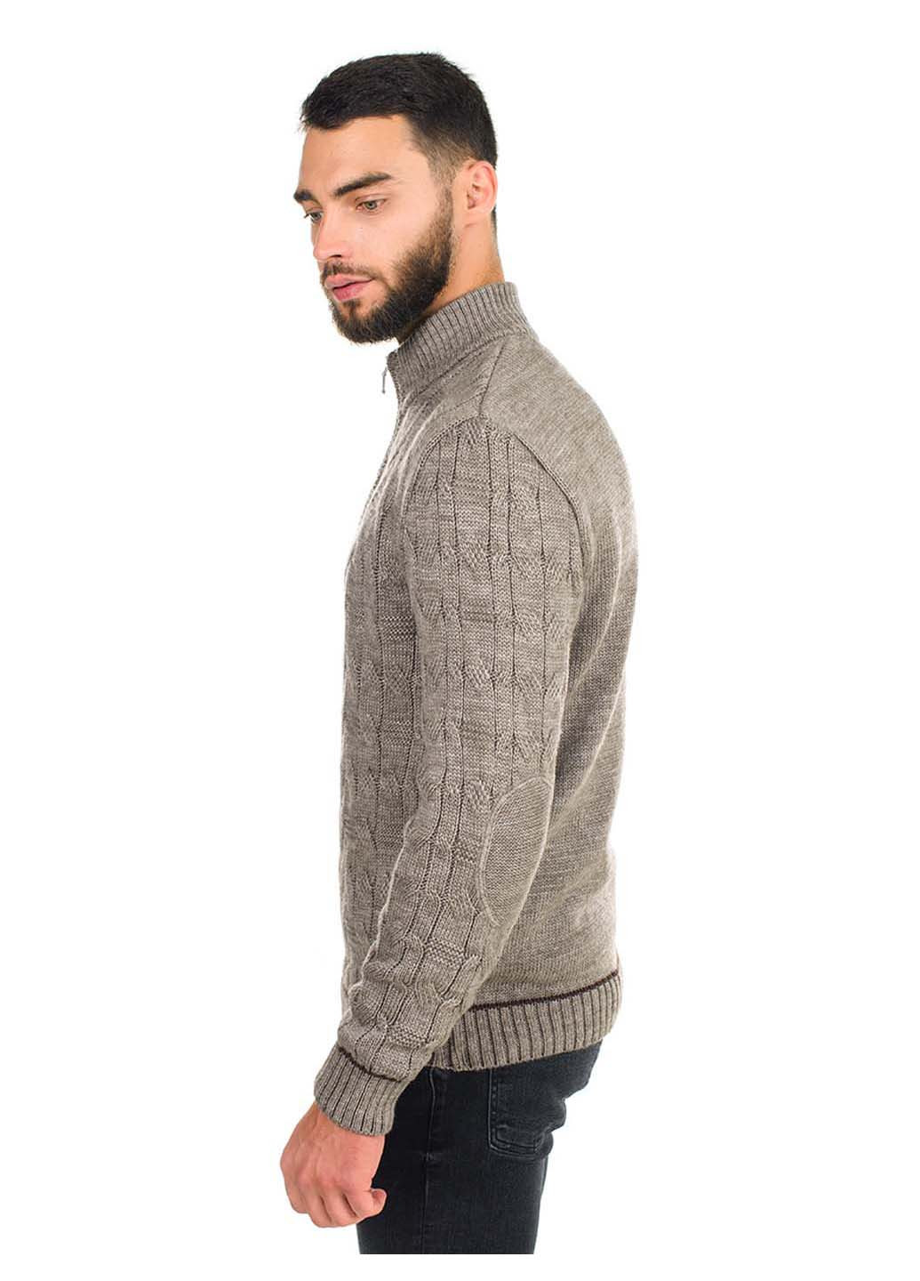 Бежевий демісезонний чоловічий светр з візерунком та коміром на змійці SVTR