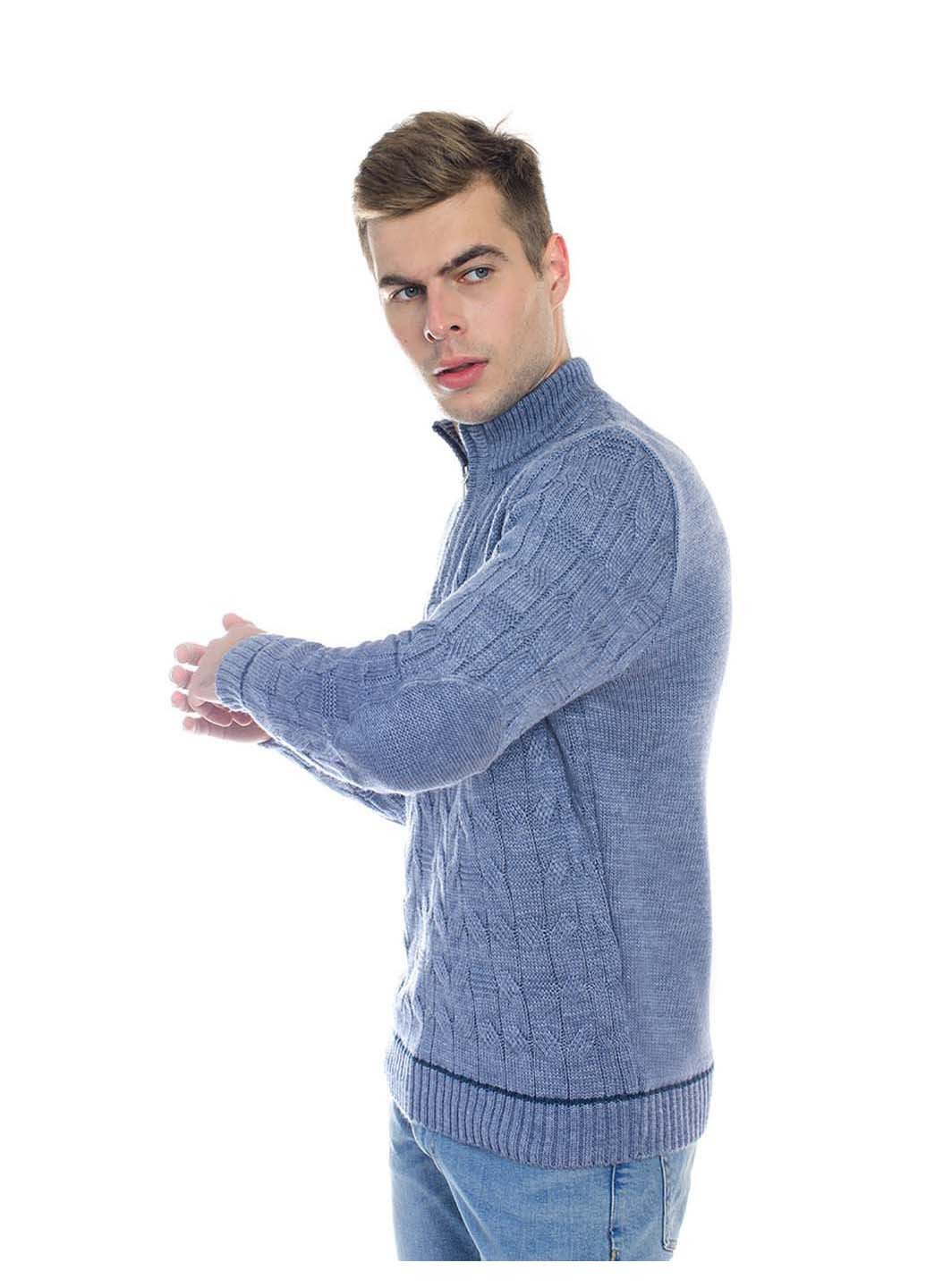 Синий демисезонный мужской свитер с узором и воротником на змейке SVTR