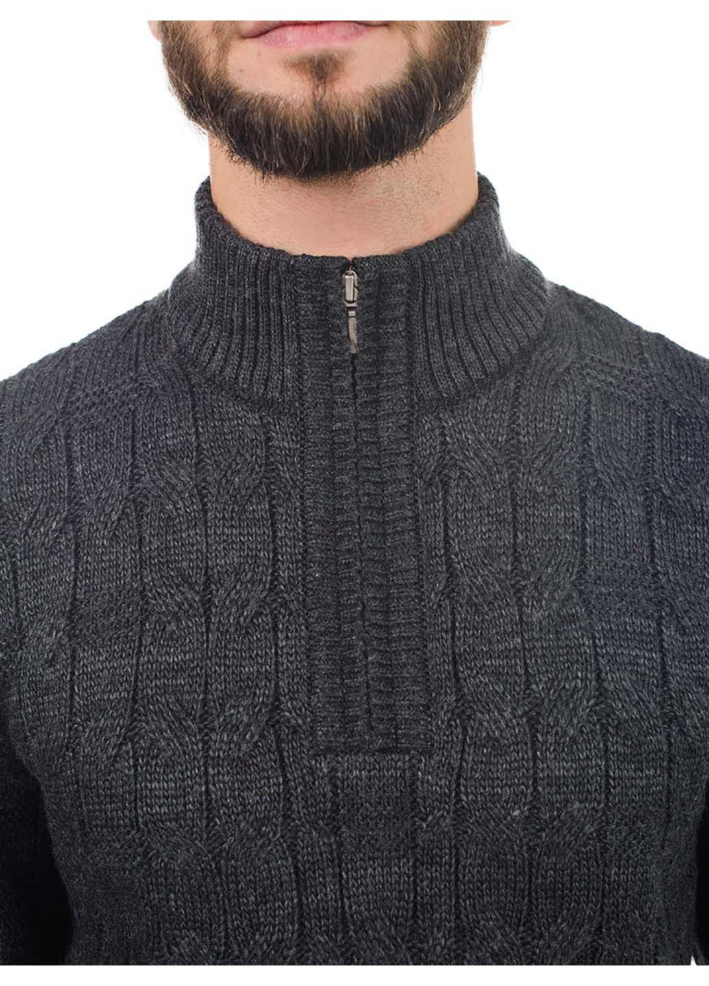 Темно-серый демисезонный мужской свитер с узором и воротником на змейке SVTR
