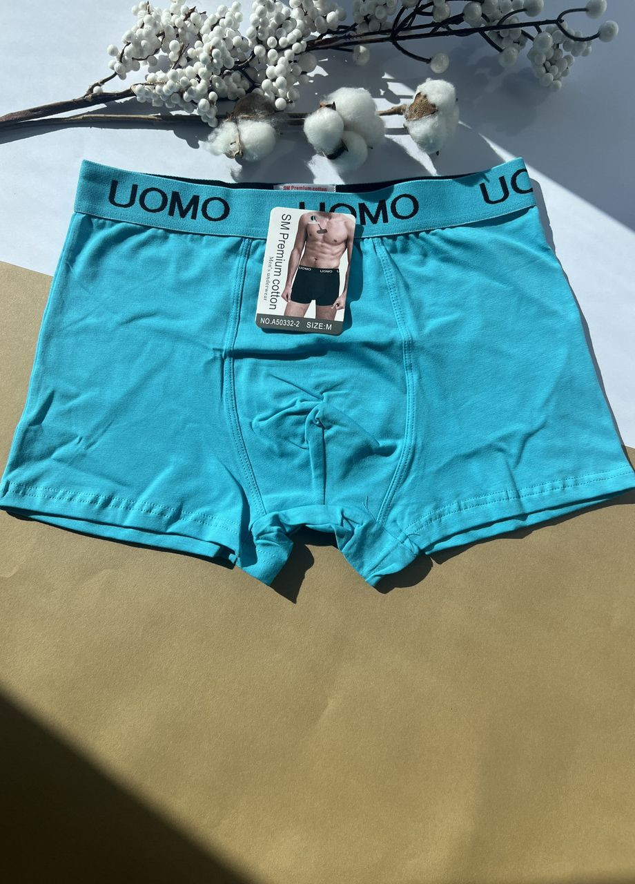Чоловічі натуральні труси-боксери однотонні бавовна46 48 50 52 54 56 (S M L XL 2XL 3ХL) блакитні UOMO (264385122)