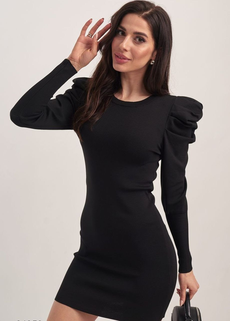 Чорна повсякденний сукня міні з пишними рукавами Liton