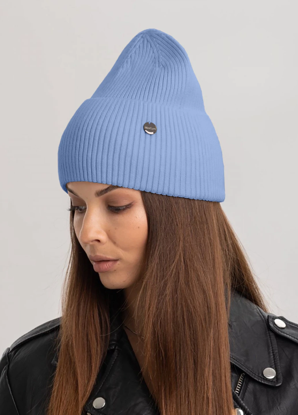 9057 В’язана шапка "Мілена" Блакитний 251 56-58р Anmerino (264389737)