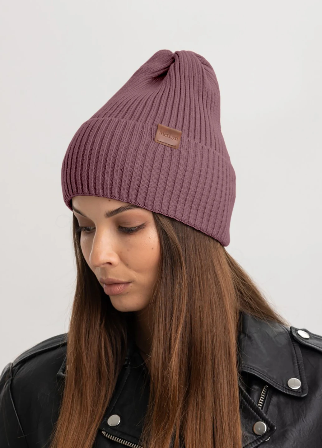 9066 В'язана шапка "Леслі" Світла слива 271 р.54-56 Anmerino (264389631)