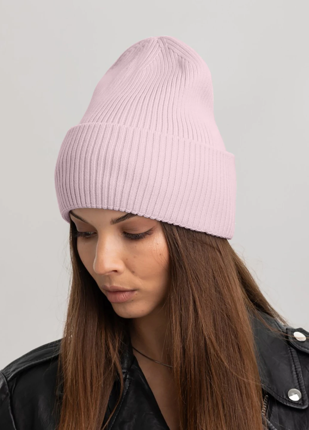 9068 В'язана шапка "Делфі" Світла пудра 074 56р Anmerino (264389637)