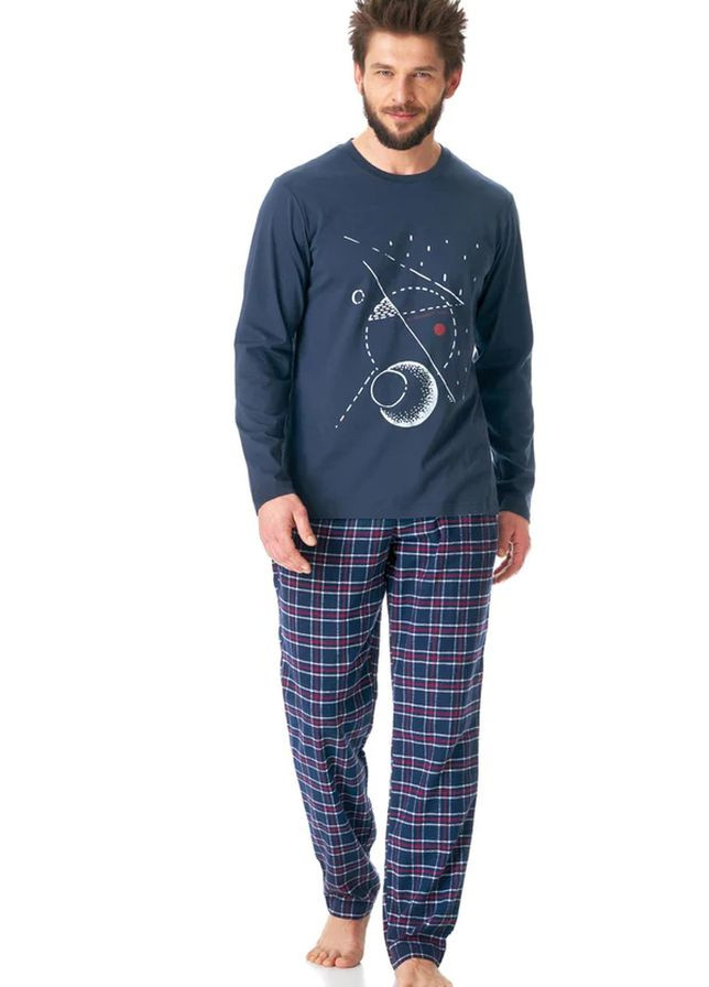 Бавовняна чоловіча піжама зі штанами у клітинку MNS 616 B23 Key (264748426)