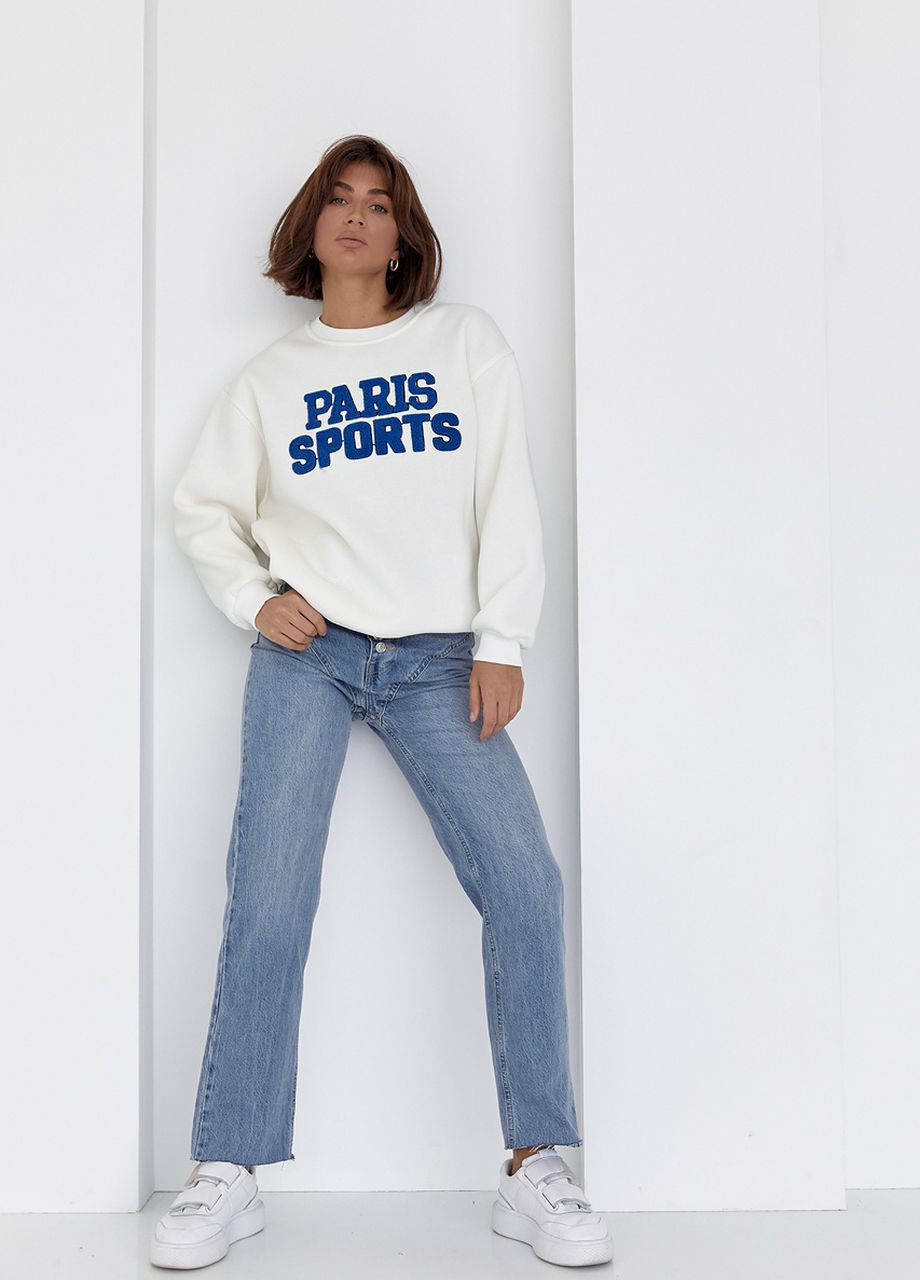 Теплый свитшот на флисе с надписью Paris Sports Lurex - крой молочный трикотаж - (264392185)