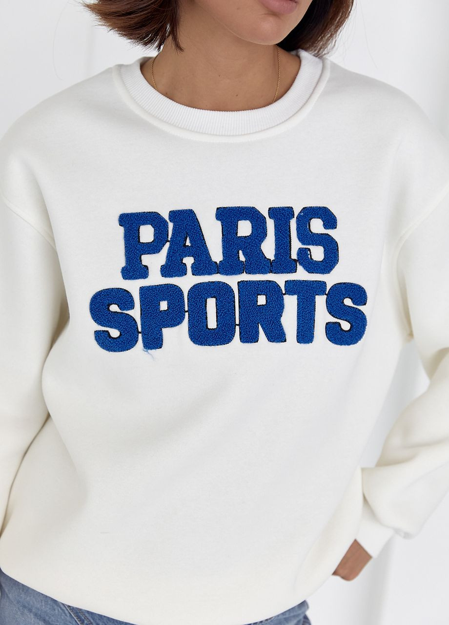 Теплий світшот на флісі з написом Paris Sports Lurex - крій молочний трикотаж - (264392185)