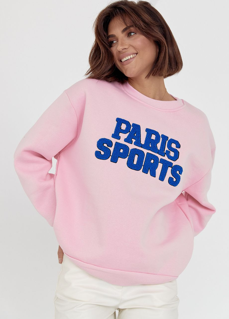 Теплий світшот на флісі з написом Paris Sports Lurex - крій рожевий трикотаж - (264392179)
