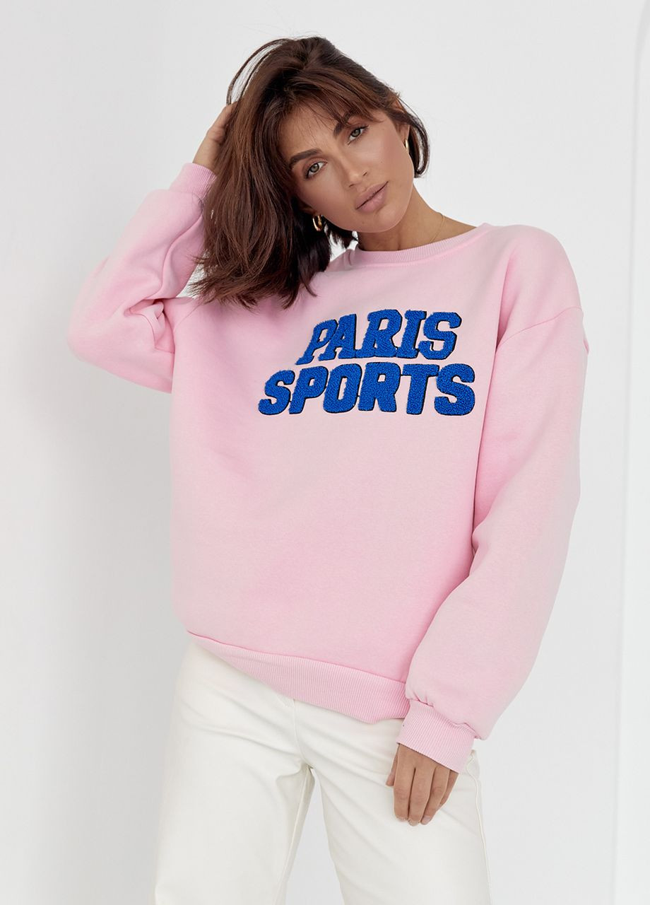 Теплый свитшот на флисе с надписью Paris Sports Lurex - крой розовый трикотаж - (264392179)
