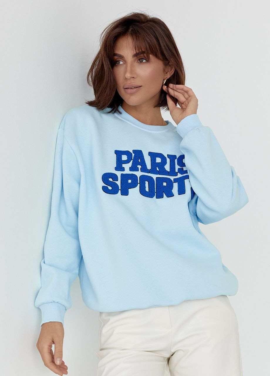 Теплый свитшот на флисе с надписью Paris Sports Lurex - крой голубой трикотаж - (264392177)