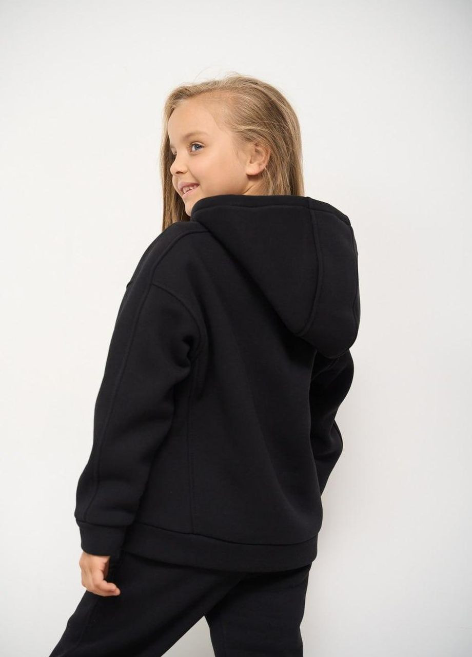 Теплый спортивный костюм детский на флисе для мальчика/девочки 116-158 кофта на молнии+брюки черный No Brand (264650004)