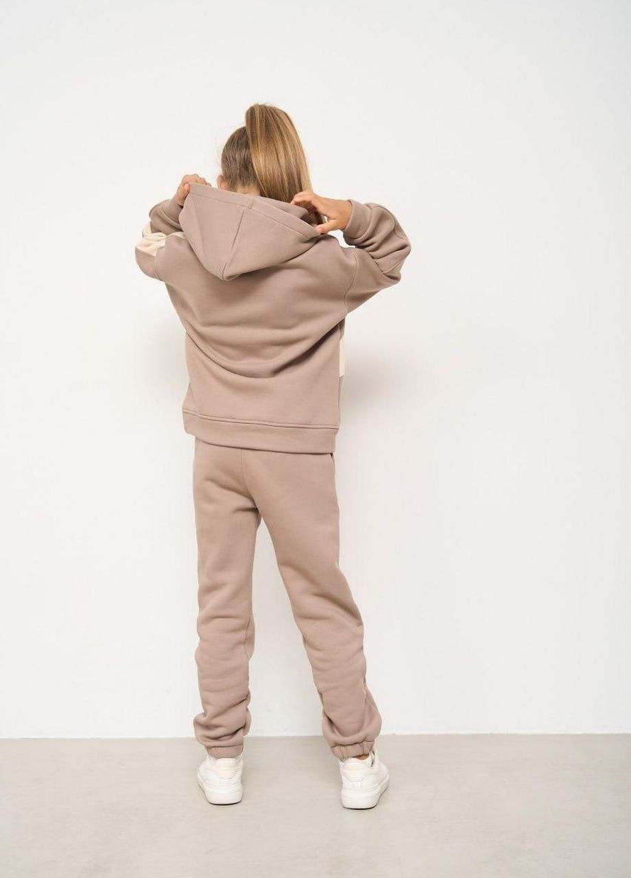 Спортивный костюм детский на флисе для девочки "Геометрия" 116-158 кофта+штаны бежевый No Brand (264650000)