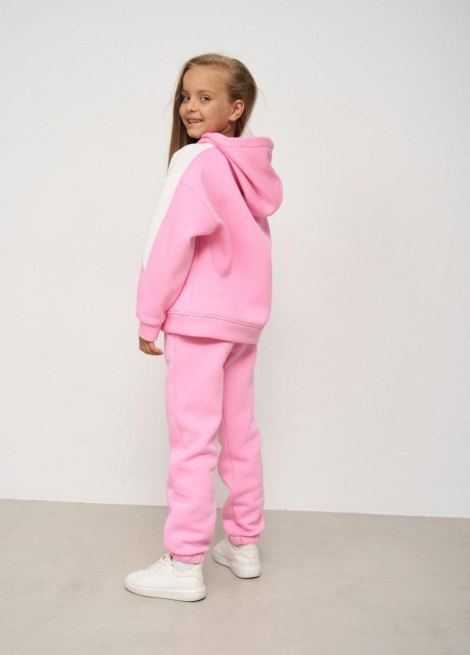 Спортивний костюм дитячий на флісі для дівчинки "Геометрія" 116-158 кофта+штани рожевий No Brand (264650007)