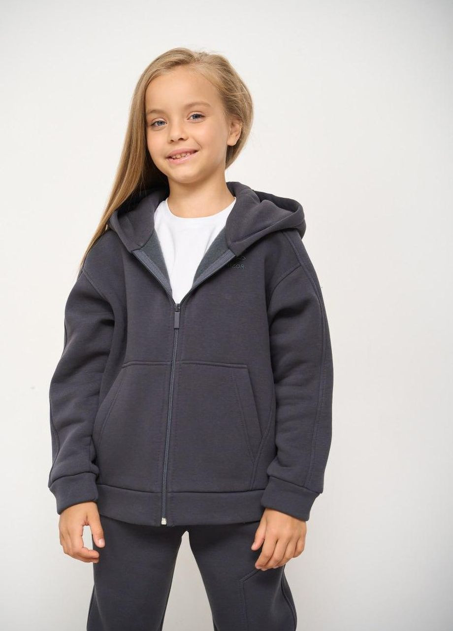 Теплый спортивный костюм детский на флисе для мальчика/девочки 116-158 кофта на молнии+брюки графитовый No Brand (264650001)