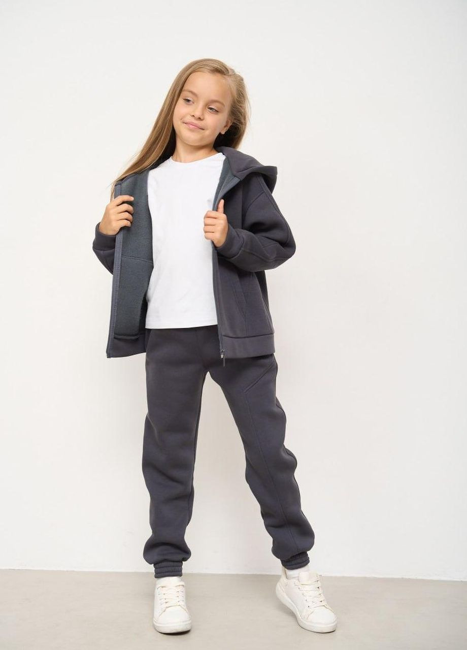 Теплий спортивний костюм дитячий на флісі для хлопчика/дівчики 116-158 кофта на блискавці+штани графітовий No Brand (264650001)