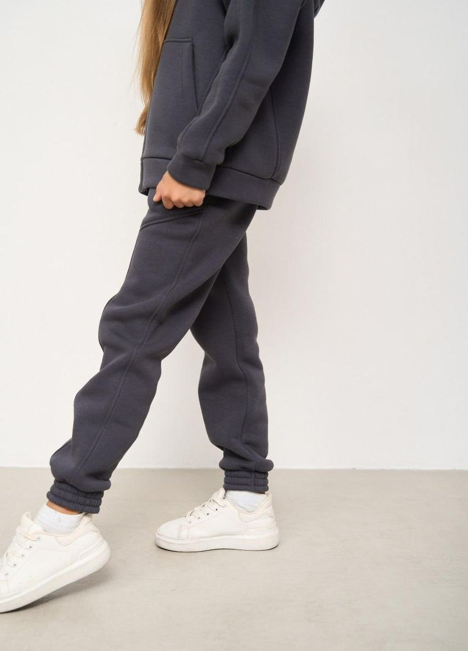 Теплий спортивний костюм дитячий на флісі для хлопчика/дівчики 116-158 кофта на блискавці+штани графітовий No Brand (264650001)