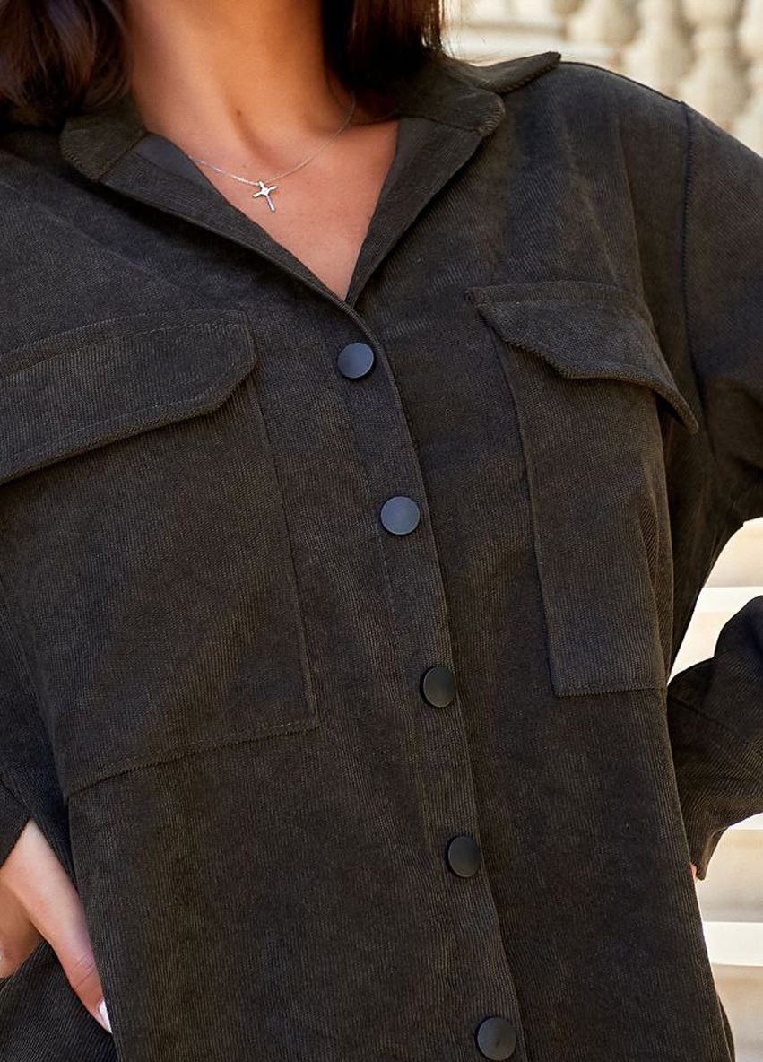 Оливковковая (хаки) кэжуал рубашка однотонная Modena с длинным рукавом