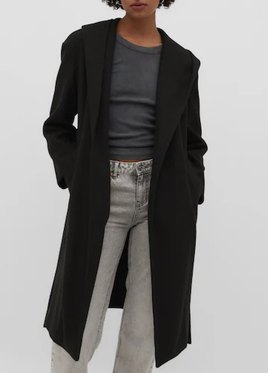 Черное демисезонное Пальто Stradivarius