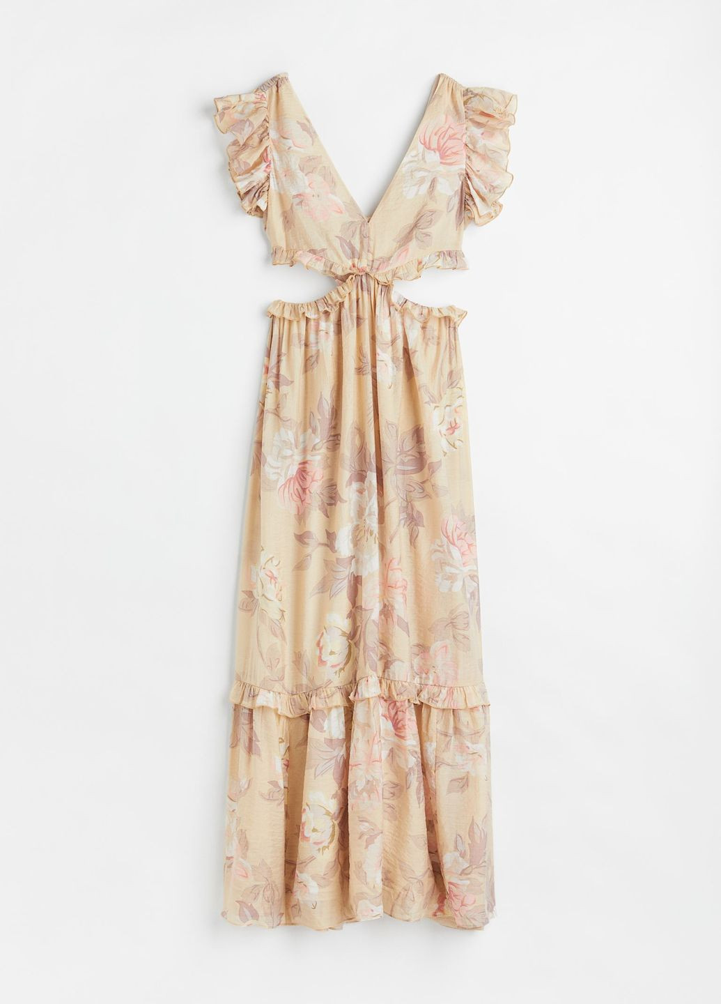 Светло-бежевое повседневный платье б/р H&M с цветочным принтом