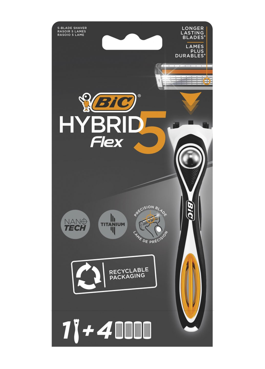 Станок для бритья мужской Flex 5 Hibrid с 4 сменными картриджами Bic (264668446)