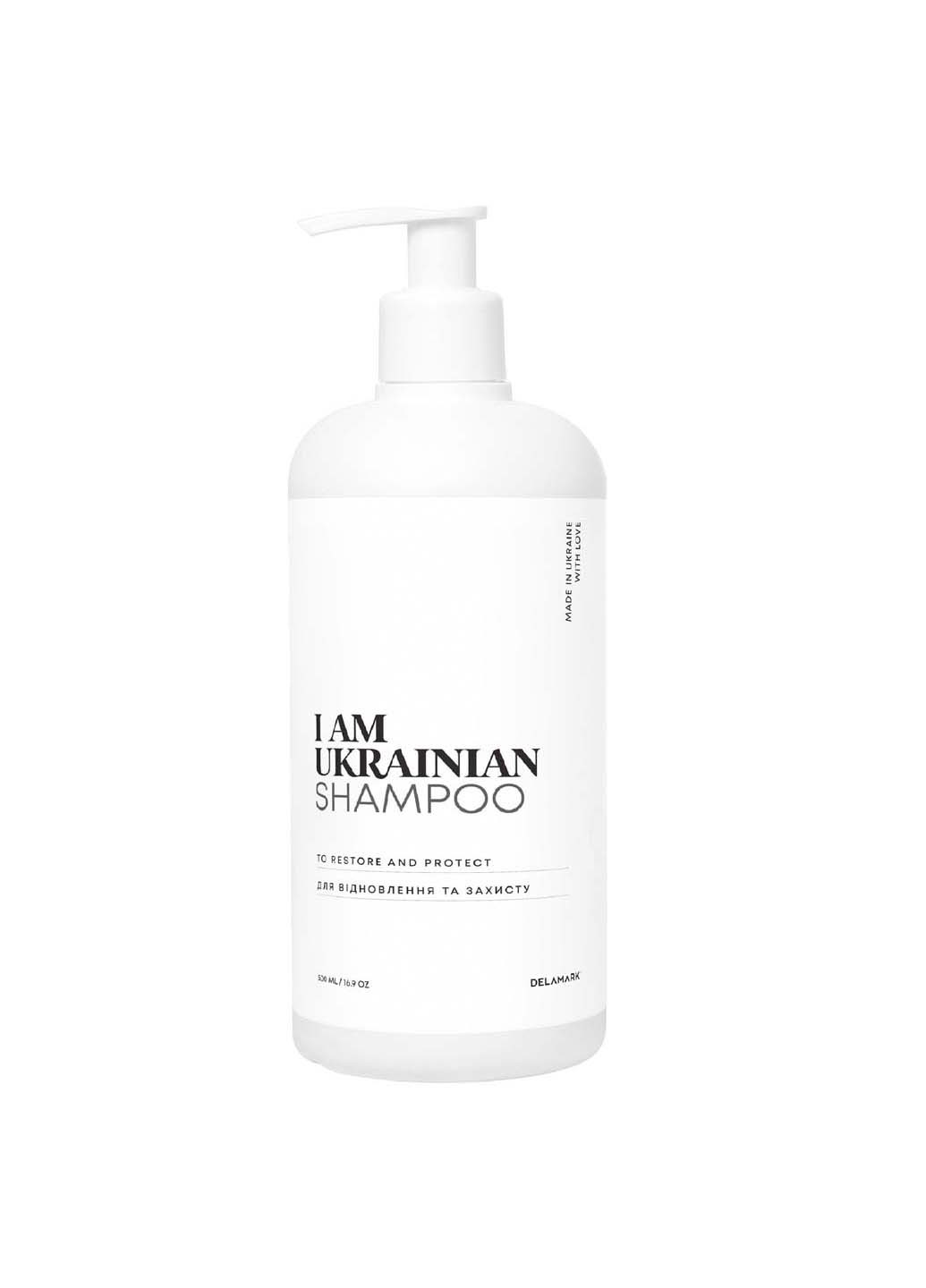 Шампунь для відновлення та захисту пошкодженого волосся Шкіра, пачулі, сандал I AM UKRAINIAN 500 мл DeLaMark (264743275)