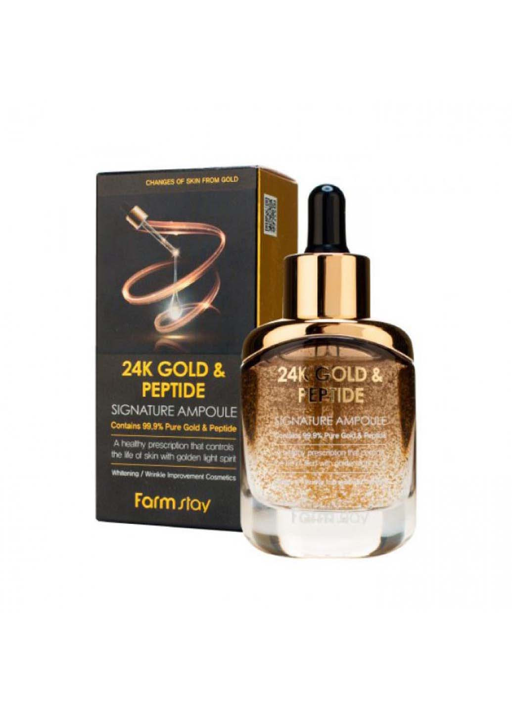 Сыворотка для омоложения кожи с золотом и пептидами 24K Gold and Peptide Signature Ampoule 35 мл FarmStay (264743336)
