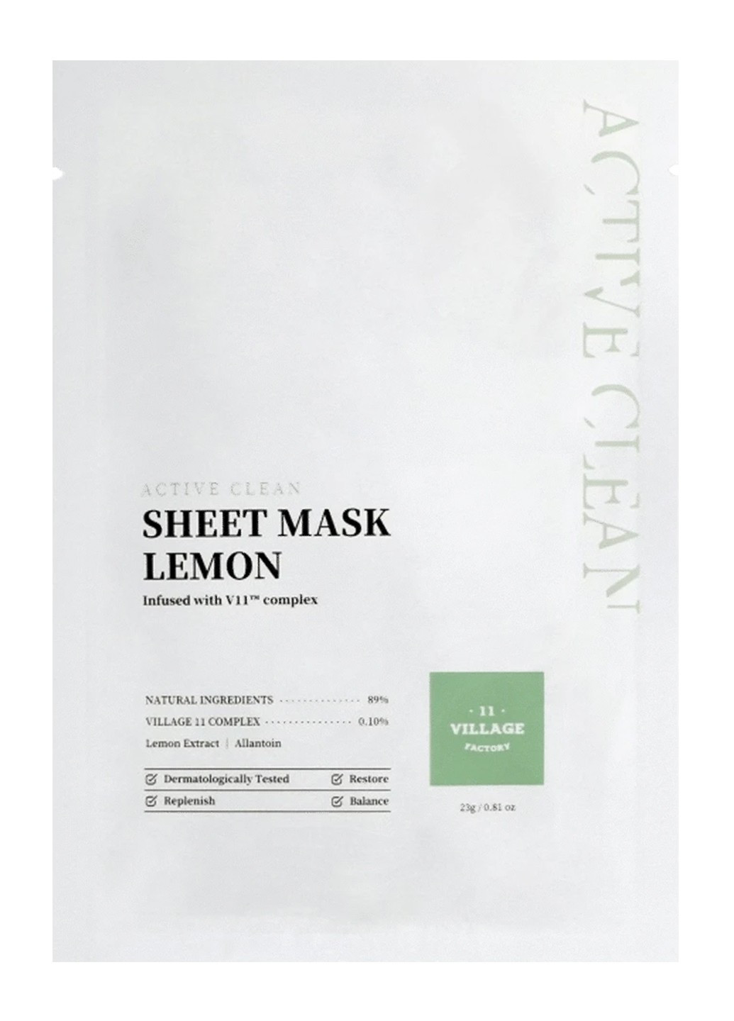 Тканевая маска Active Clean Sheet Mask Lemon с лимоном 23 г Village 11 Factory (264746195)