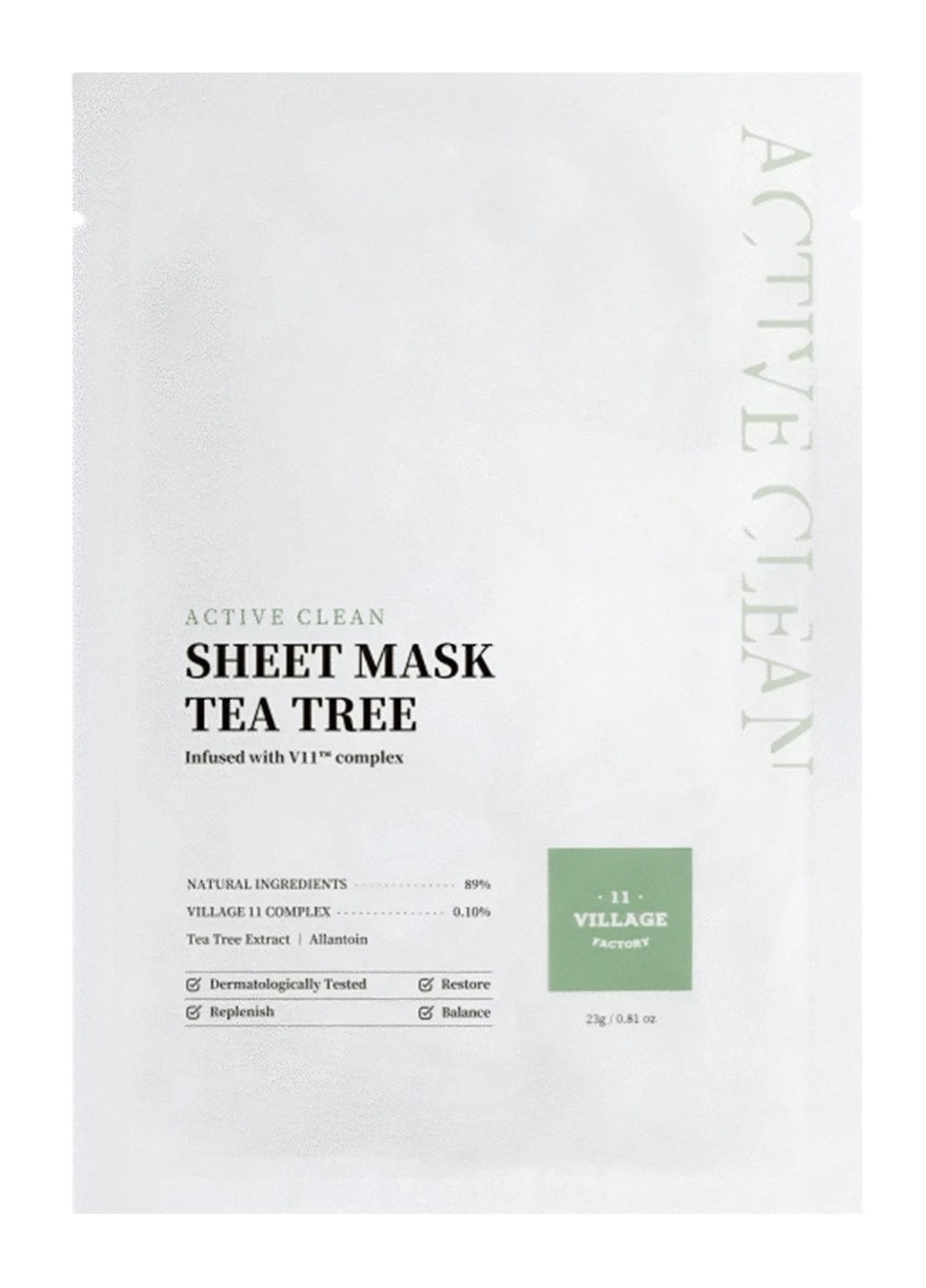 Тканевая маска Active Clean Sheet Mask Tea Tree с чайным деревом 23 г Village 11 Factory (264746197)
