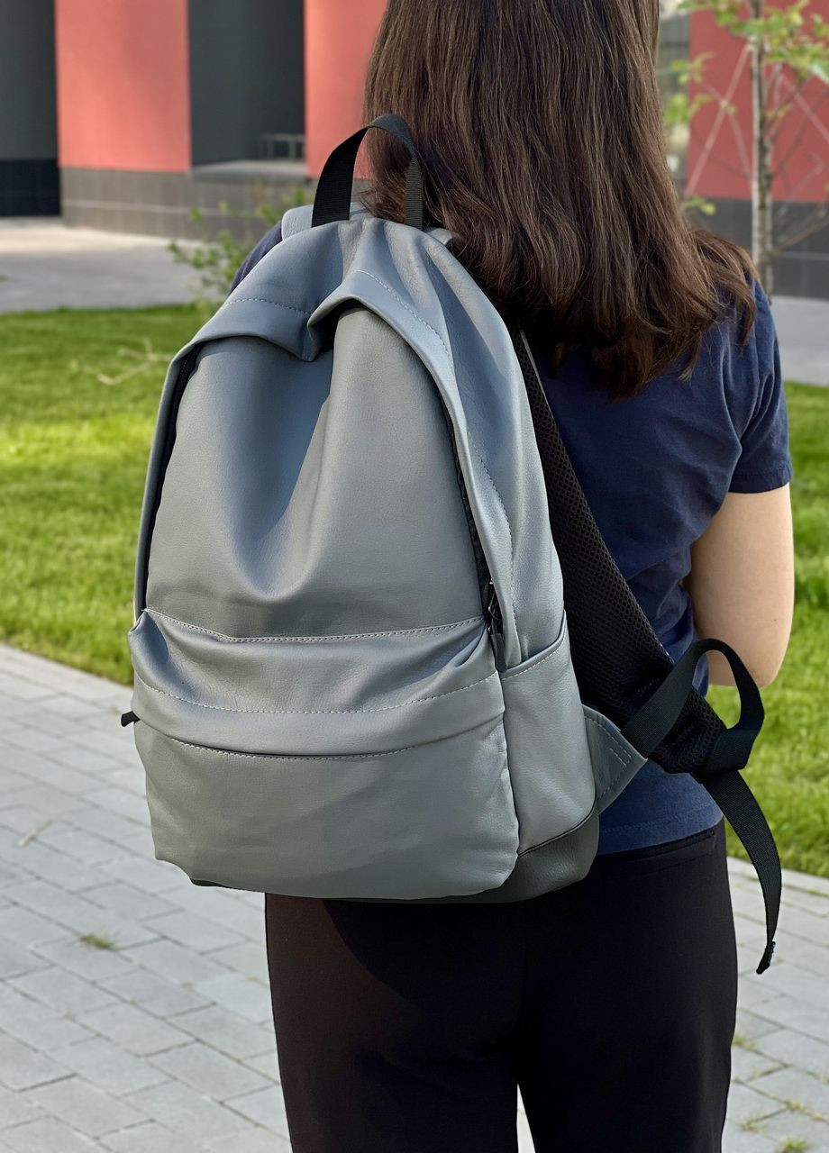 Женский городской рюкзак подростковый в экокожи, классический цвет серый No Brand city (264834492)