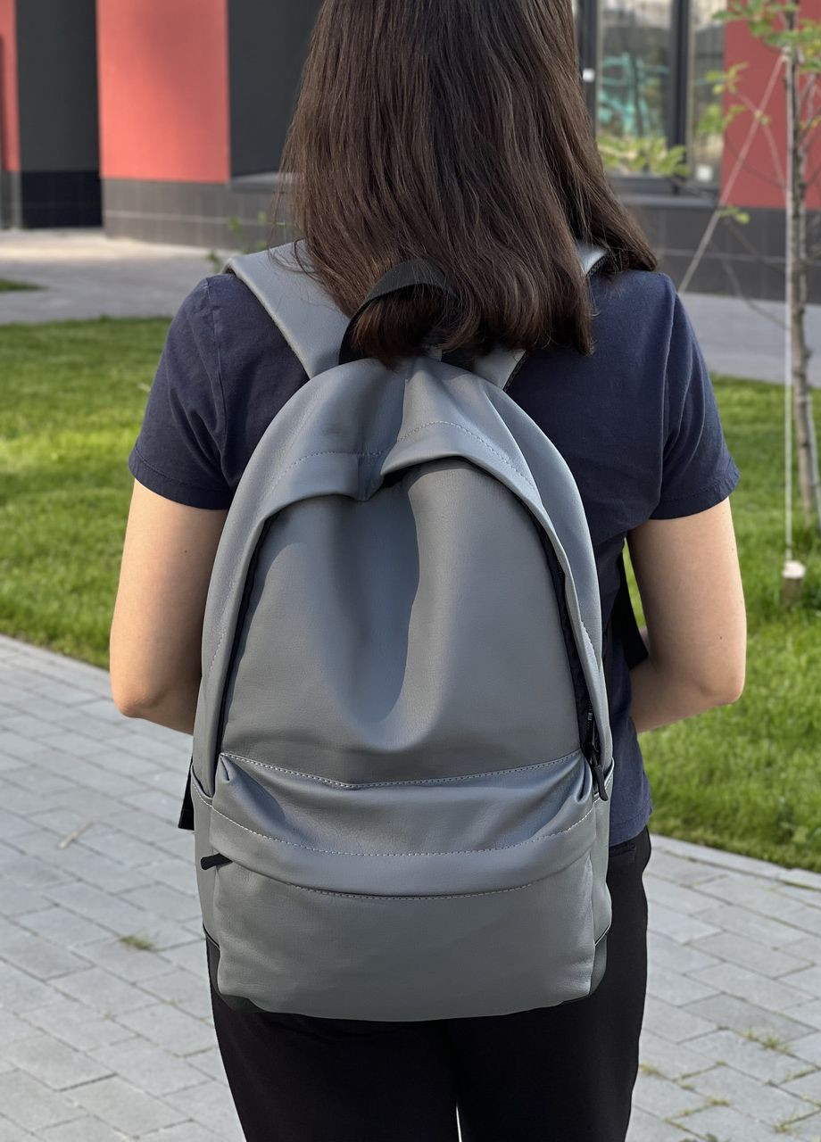 Женский городской рюкзак подростковый в экокожи, классический цвет серый No Brand city (264834492)