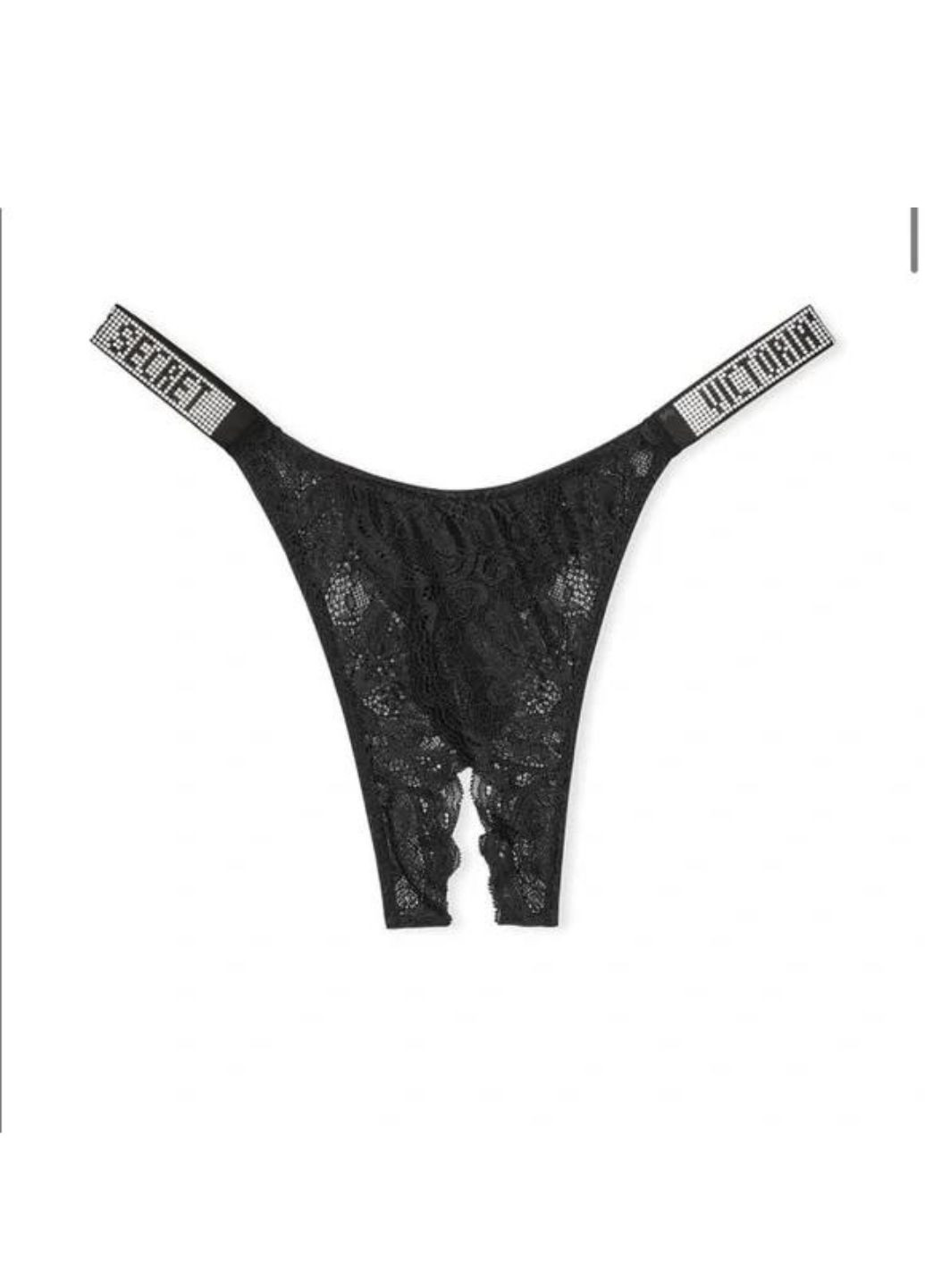 Трусики зі стразами на поясі та сексуальним вирізом Victoria's Secret bombshell shine strap brazilian crotchless panty (267723010)