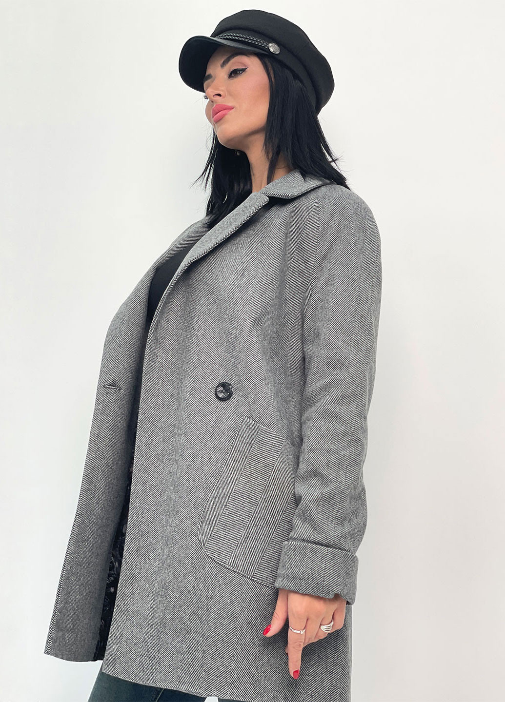 Графитовое демисезонное Женское кашемировое пальто Fashion Girl