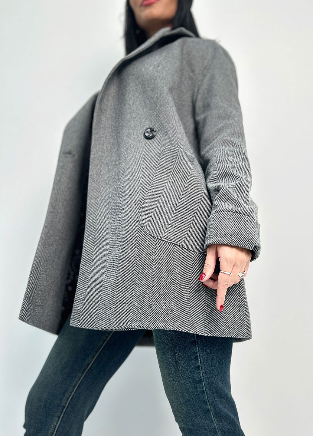 Графитовое демисезонное Женское кашемировое пальто Fashion Girl