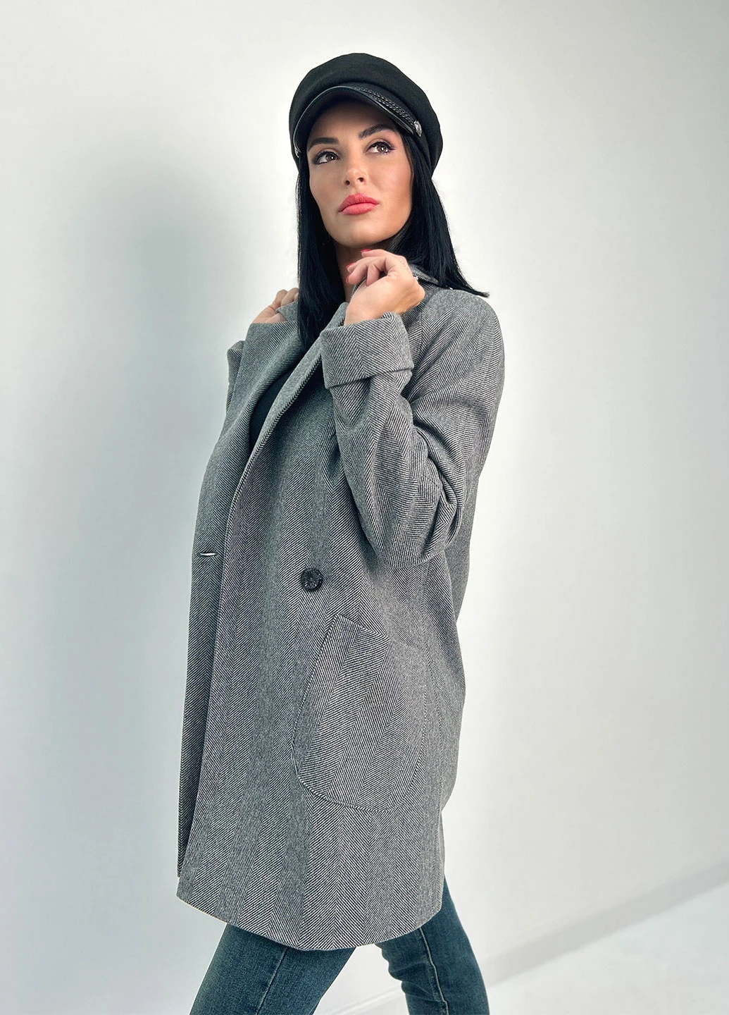 Графитовое демисезонное Женское кашемировое пальто Fashion Girl