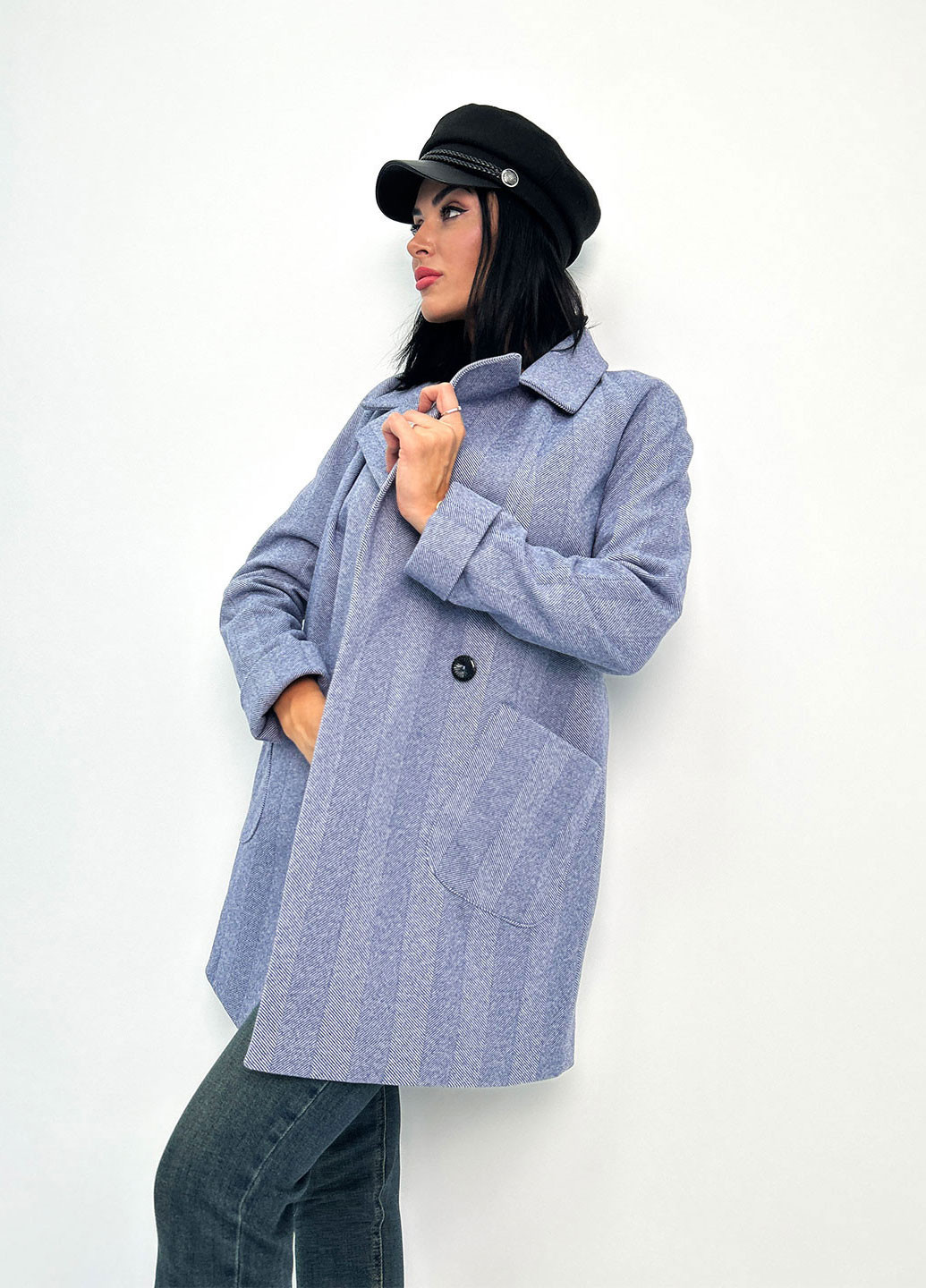 Синее демисезонное Женское кашемировое пальто Fashion Girl