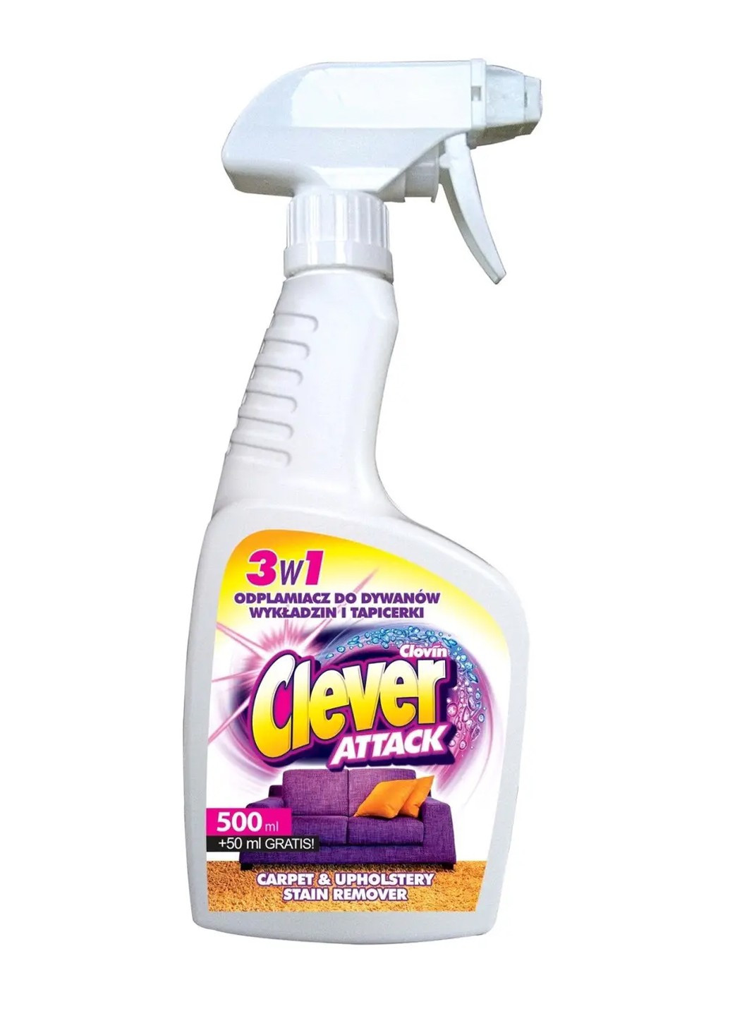 Засіб для чищення - шампунь Attack для чищення килимів та оббивки 550 мл (розпилювач) Clever (264829698)
