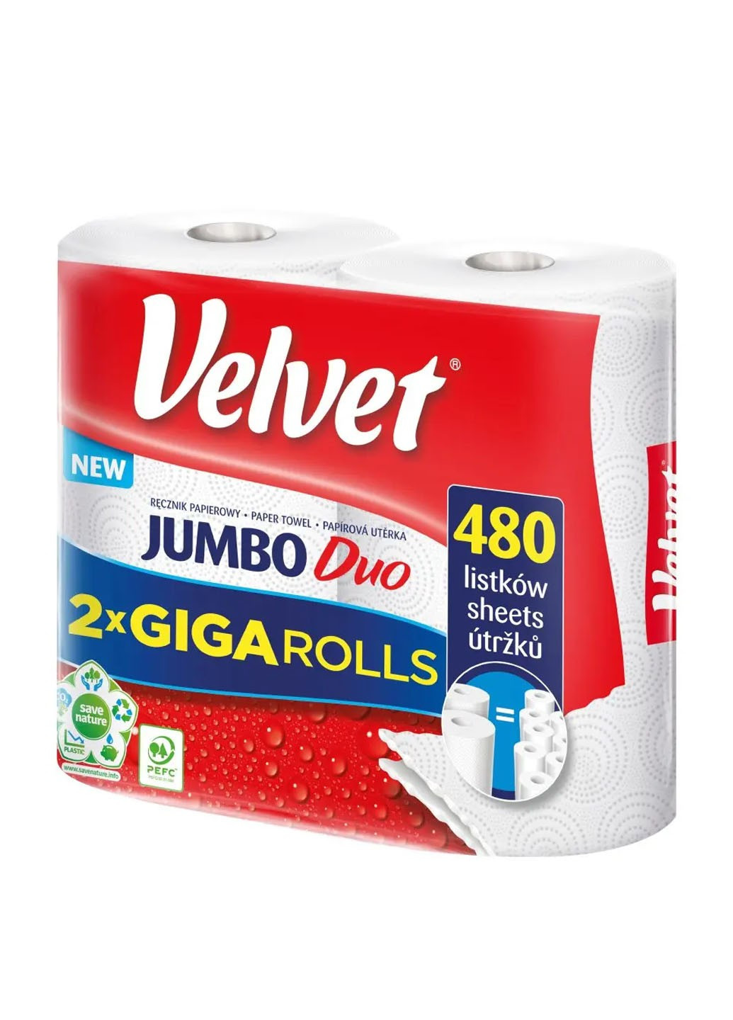 Полотенце бумажное Jumbo Duo 2 слоя 2 рулона по 240 отрывов Velvet (264920195)