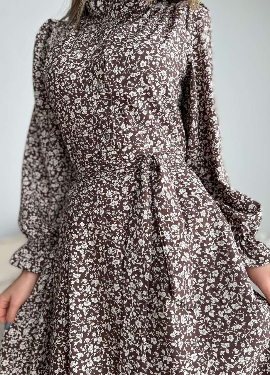 Коричневое повседневный платье Liton с цветочным принтом